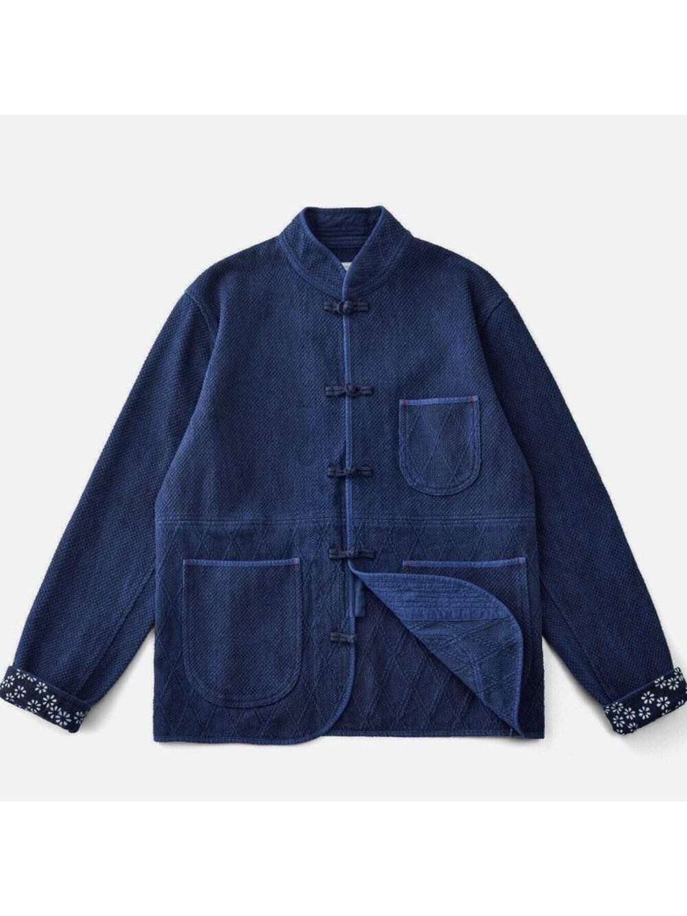 Handmade Indigo Dyed Tang Suit Chinese Style Frog Knot Blue Work Chore Jacket M